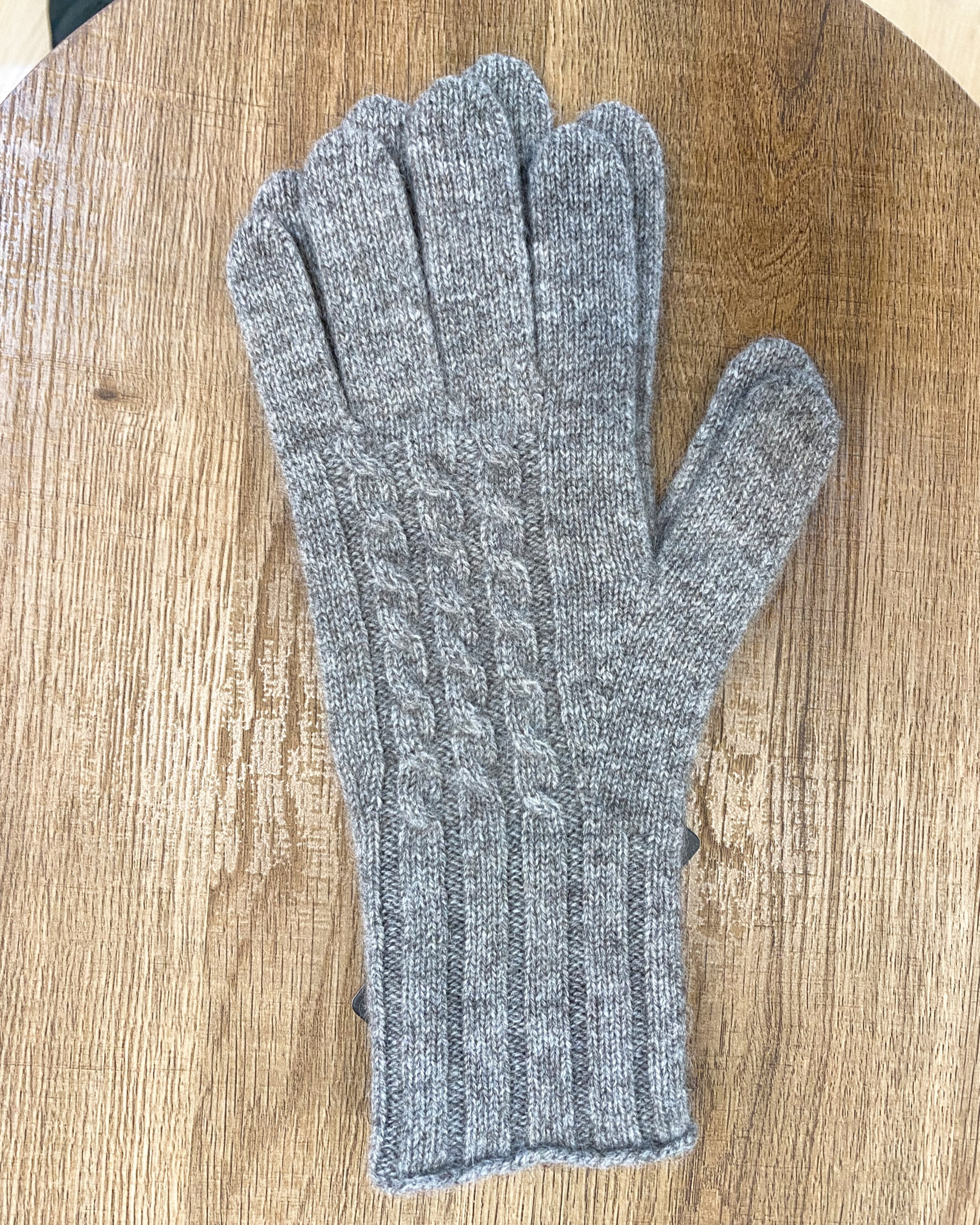 Unisex cable knit yak wool gloves in natural brown