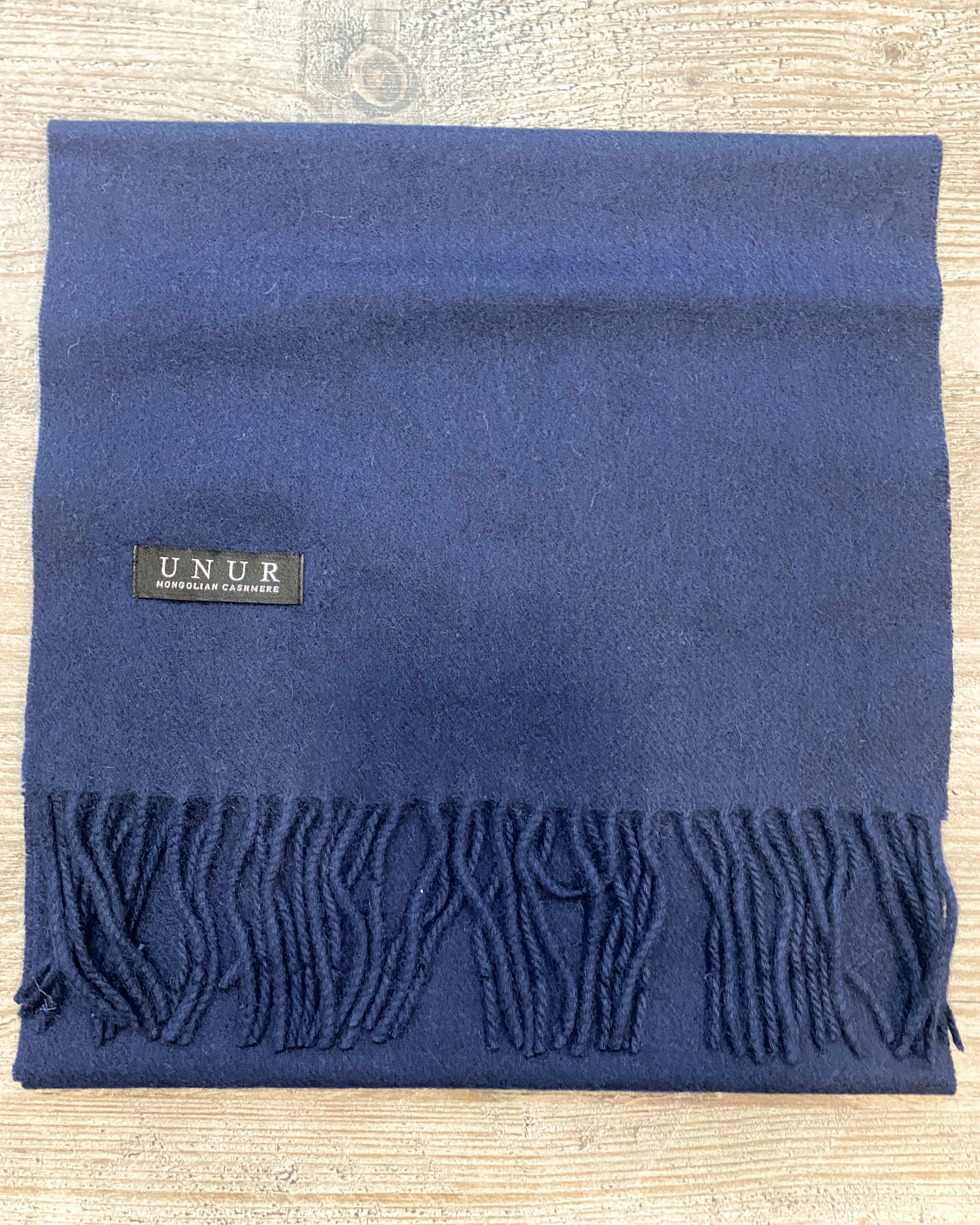 Unisex woven cashmere scarf with tassels in dark blue