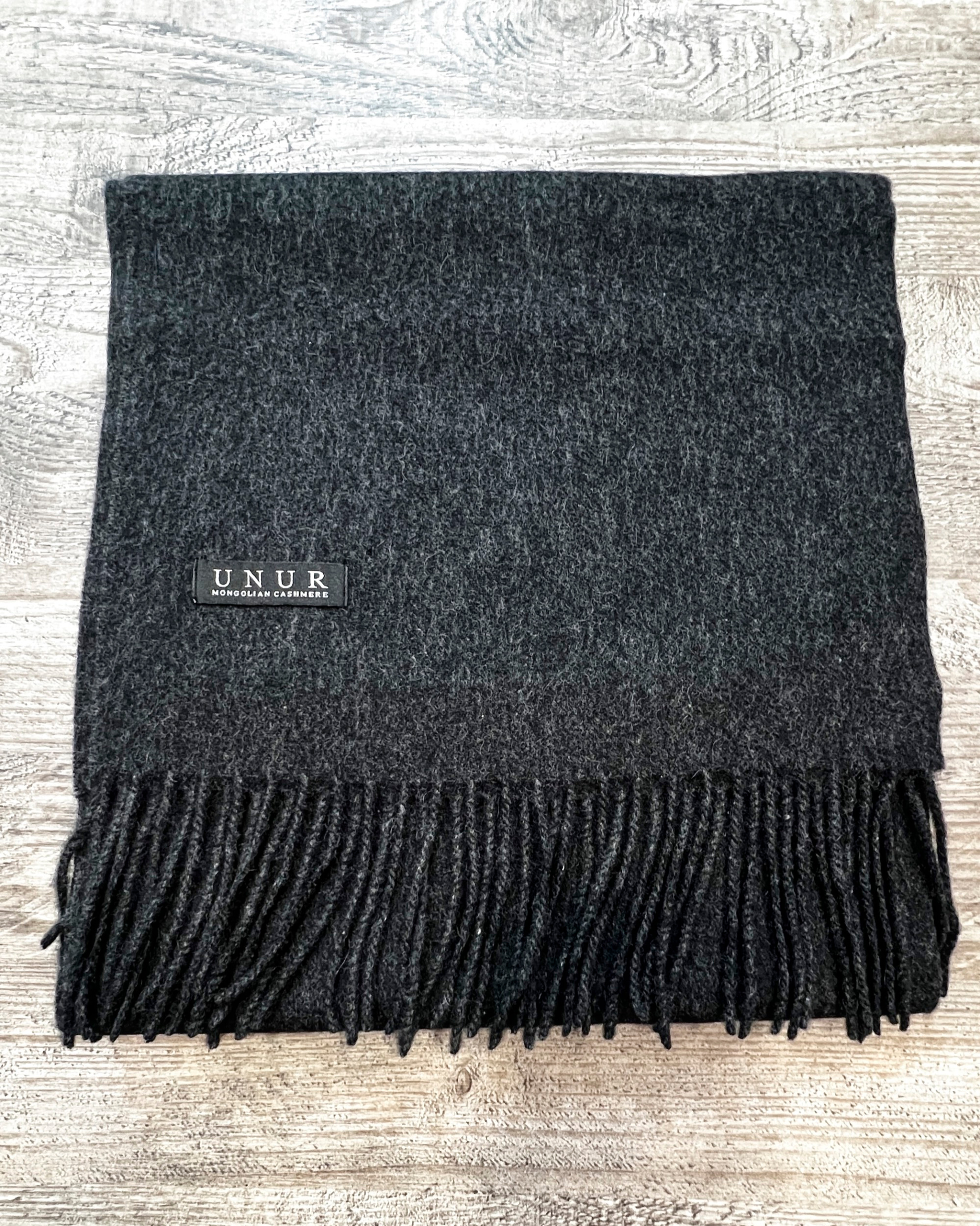 Unisex woven cashmere scarf with tassels in dark grey