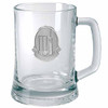 Sporting Glass Beer mug with silver Pewter with sporting themed badge on glass