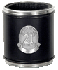 18th to 80th Birthday black stubby holder with black rubber rings Pewter badge