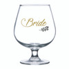 Wedding Single brandy glass Bride with Black or Gold decal on glass 410ml