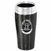 18th to 80th Birthday stainless steel black coffee travel mug with a Pewter badge