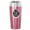 18th to 80th Birthday stainless steel Pink coffee travel mug matt Pewter badge