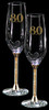 18th to 80th Anniversary pair of champagne flutes gold leaf filled stems gold