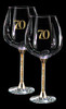 18th to 80th Anniversary pair of wine glasses gold leaf filled stems gold