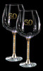 18th to 80th Anniversary pair of wine glasses gold leaf filled stems gold