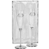 25th to 50th Anniversary pair of crystal stem champagne flutes metal base