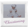 Christening girl photo frame with pink glittered wording holds 4x6 inch picture