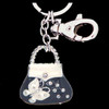 Black and silver hand bag shaped keychain with butterfly in silver crystal design