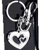 Silver double heart shape keychain silver crystal design