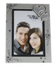 Silver starry photo frame with double hearts design, holds 4x6 inch picture