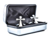 Silver cross shape cufflinks with diamond in the centre