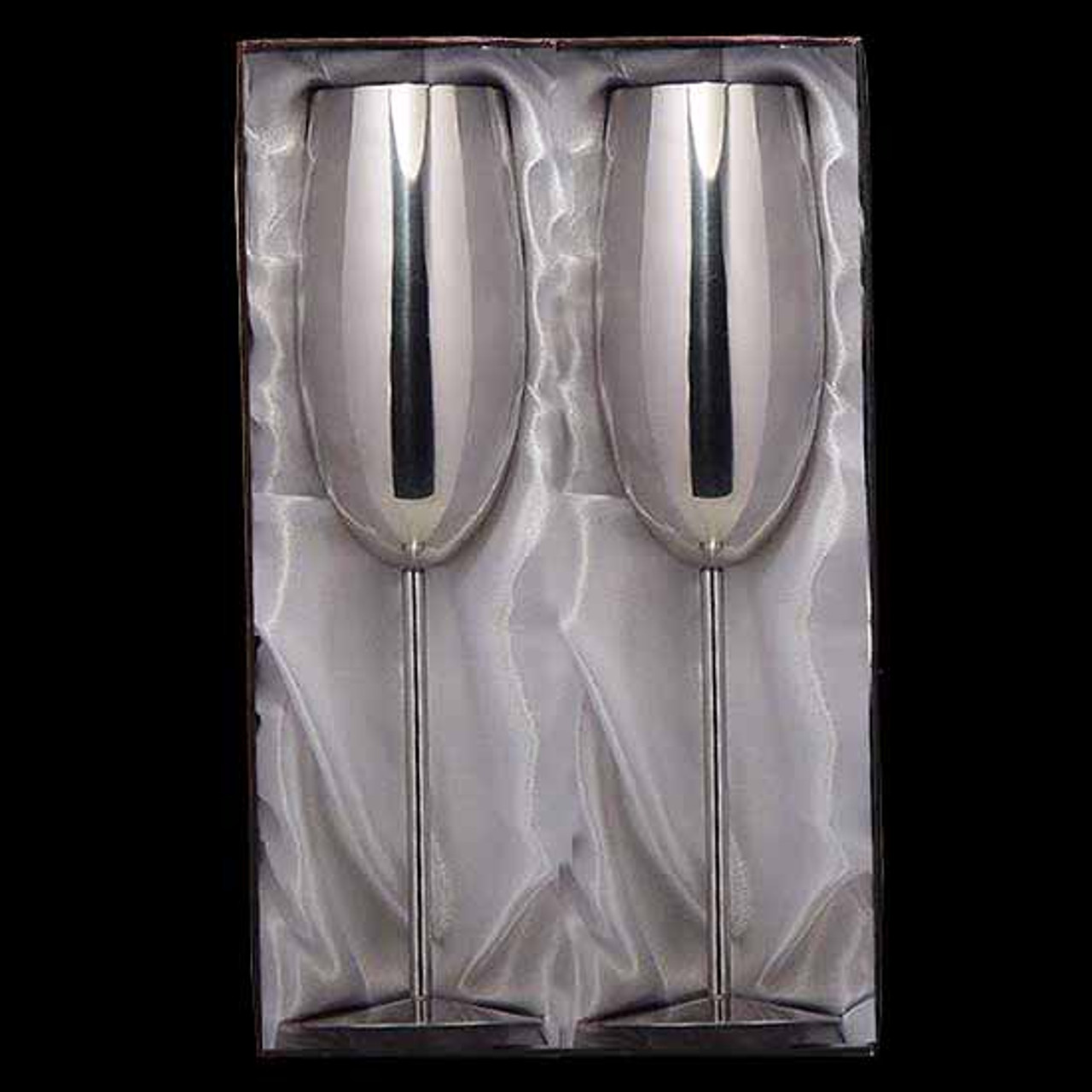 Pair of stainless steel shiny mirror finish champagne flutes