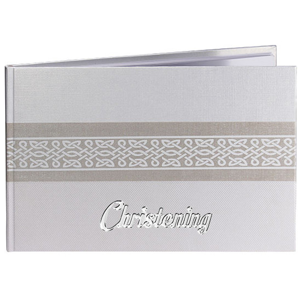 Metal Enamel Christening Sticker Guest Book - Grey