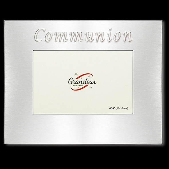 Communion photo frame silver with metal enamel look 4x6 inch picture