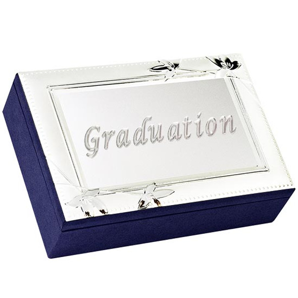 Graduation Jewellery box silver floral design velvet interior enamel look