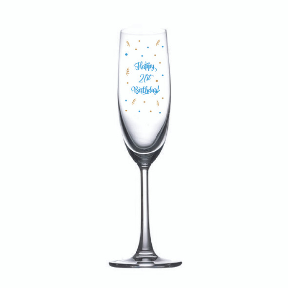 21st Birthday single champagne flute with Happy 21st Birthday different colours
