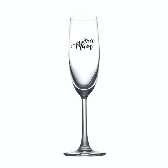 Champagne flute single with Best Mum Dad or Pop in Black or Black Gold decal