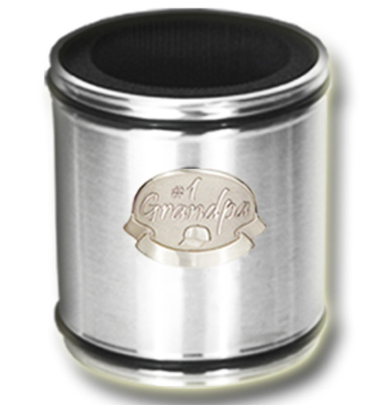 Grandpa Black or Silver Stubby holder Silver stainless with black rings with badge