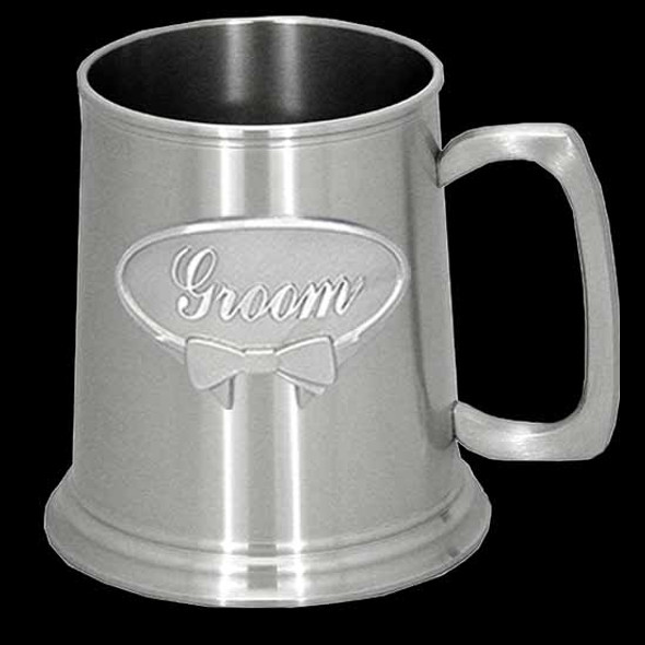 Wedding Beer mug Pewter tankard square handle Groom or Groomsman Badge