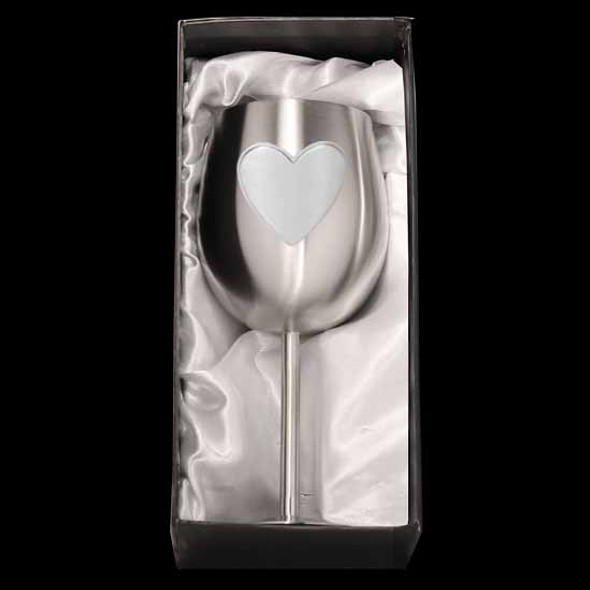 Wedding Wine goblet Stainless steel mirror finish Pewter finish Heart badge