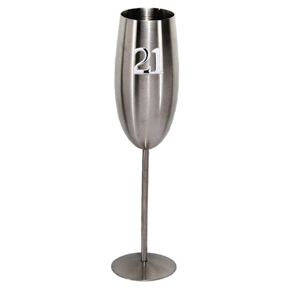 18th to 80th Birthday stainless steel wine goblet with silver metal enamel look