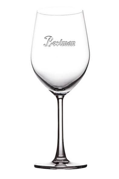 Wedding Wine glass with Bestman metal enamel look embossed  holds 590ml