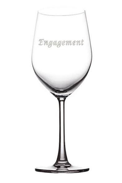 Wedding Wine glass with Engagement metal enamel look embossed holds 590ml