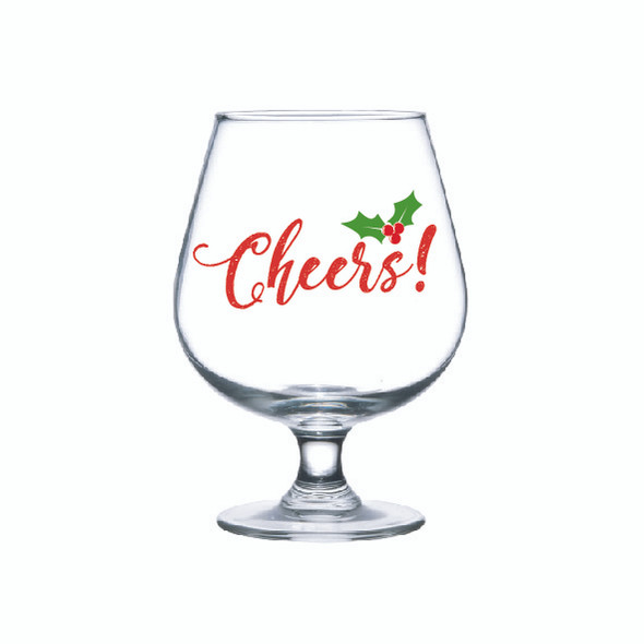 Wedding Single brandy glass with Cheers in Red or Gold decal on glass 410ml