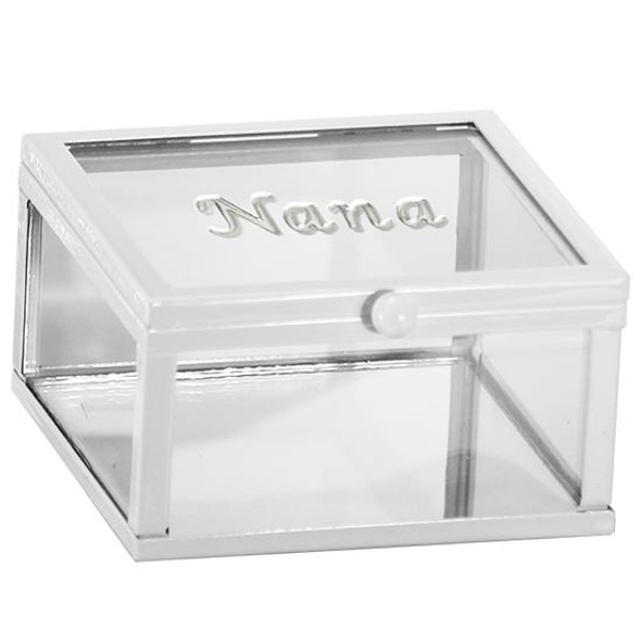 Mum Nana Sister or friend Jewellery box clear glass white framed enamel theme