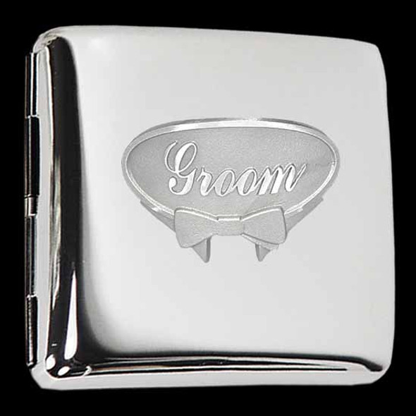 Grooms or Groomsman silver cigarette case with silver badge on cigarette case