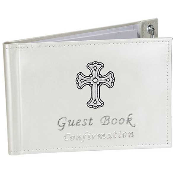 Off White confirmation guest book pen religious cross design engravable plaque