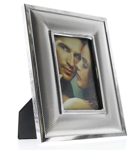 Silver two tone contemporary photo frame, holds 4x6 inch picture
