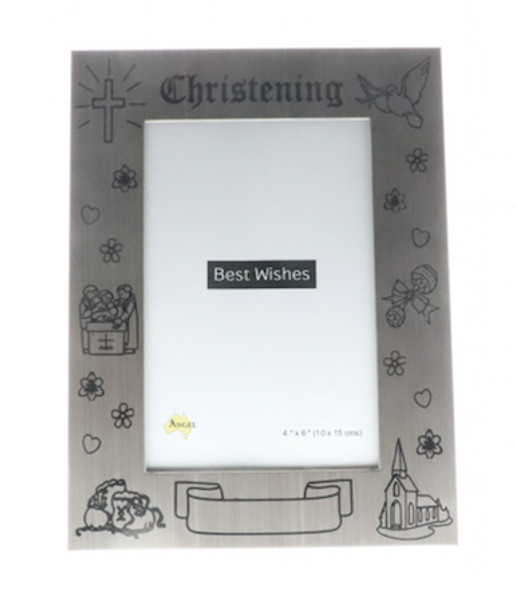 Christening stainless steel photo frame black decals engravable space