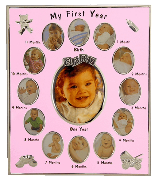 Pink & silver my first year photo collage frame for girls