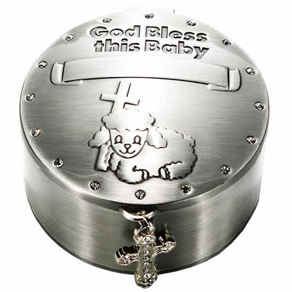 God bless this baby trinket box cross charm engravable pewter
