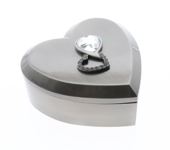 Jewellery box pewter heart with crystaled heart design on lid