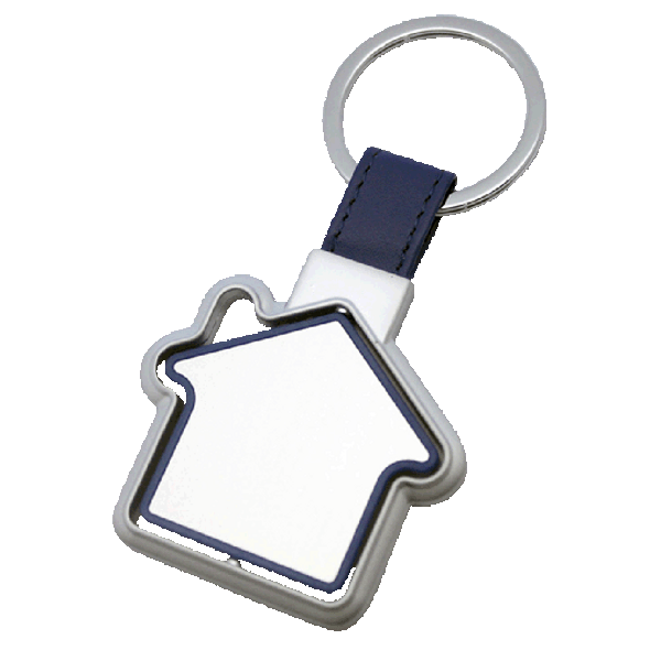 Silver and blue revolving house keychain