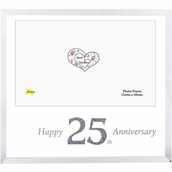 25th anniversary mirror photo frame, holds 4x6 inch picture