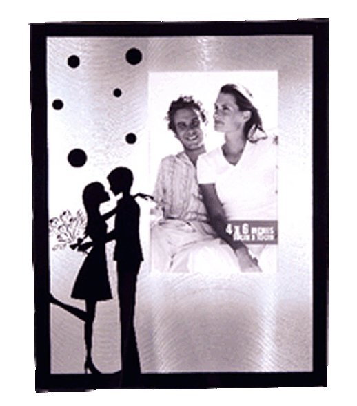 Silver and black romance photo frame, holds 4x6 inch picture