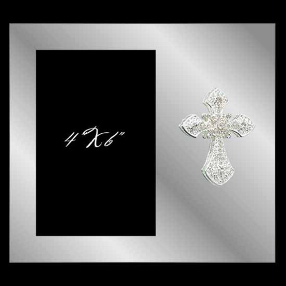 Plain glass photo frame with a crystal cross, holds 4x6 inch picture