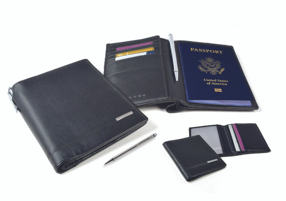 Leather Black Wallet with Card Case and Pen