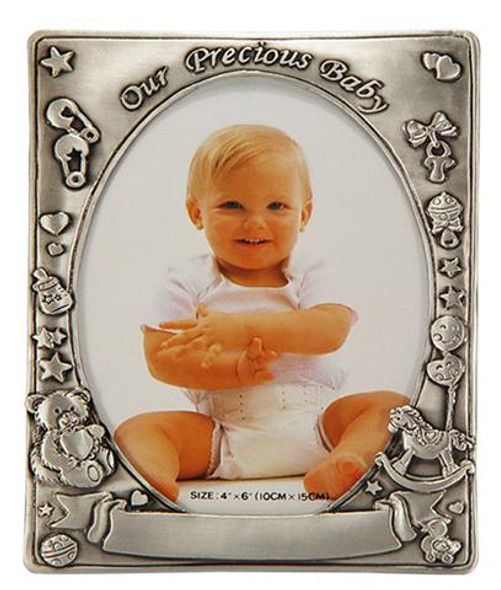 Pewter baby photo frame with out precious baby wording and engravable space