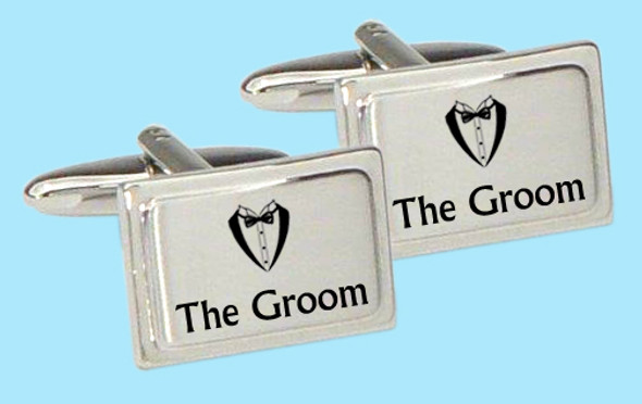 Two tone silver printed decal groom cufflinks