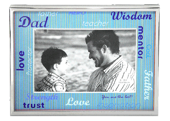 Blue and silver dad frame, holds 4x6 inch picture
