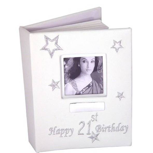 21st birthday white leather photo album photo space and engravable plaque