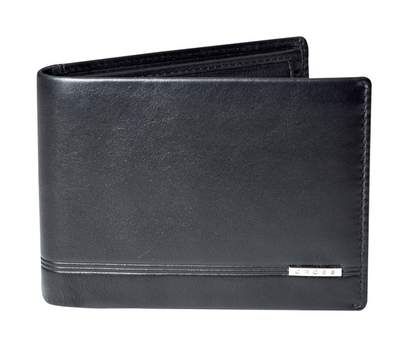 RFID blocking mens black genuine leather 4 slot card flap wallet coin holder