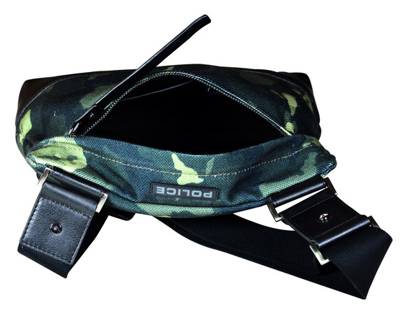 Mens army green and black camouflage print Police canvas cross body bag