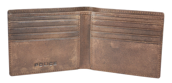 Mens brown coloured genuine leather Police 8 slot card holder slim wallet